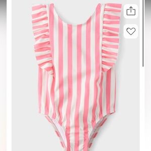 Girls Striped Flutter One Piece Swimsuit - Pink - 4T